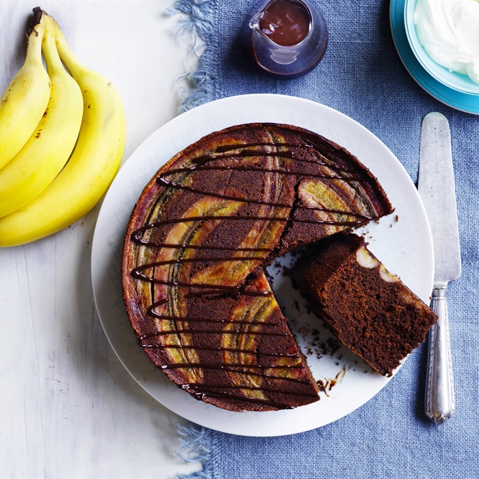 Upside Down Banana Chocolate Cake